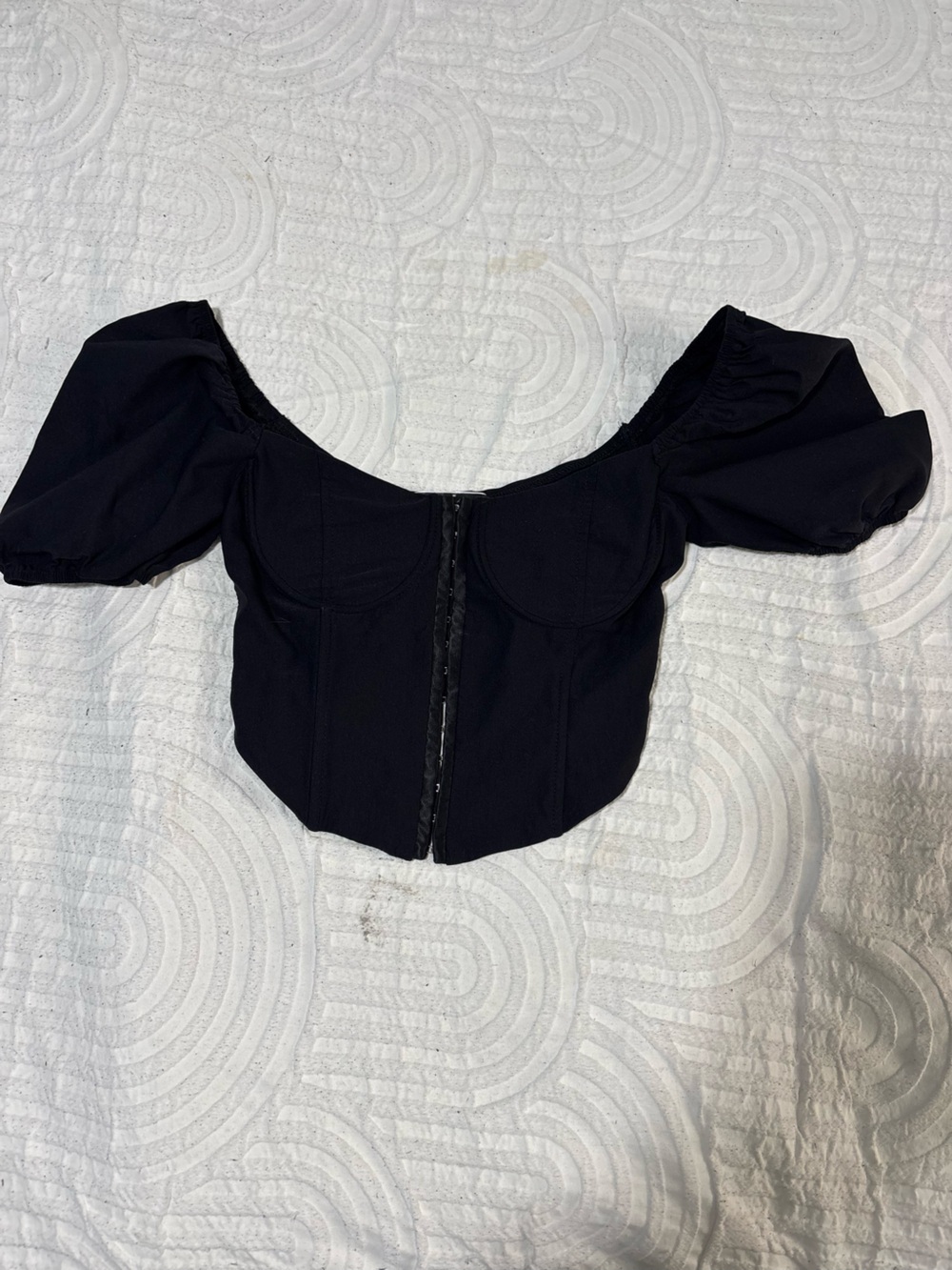 Blue Blush Black Off-Shoulder Bustier Top